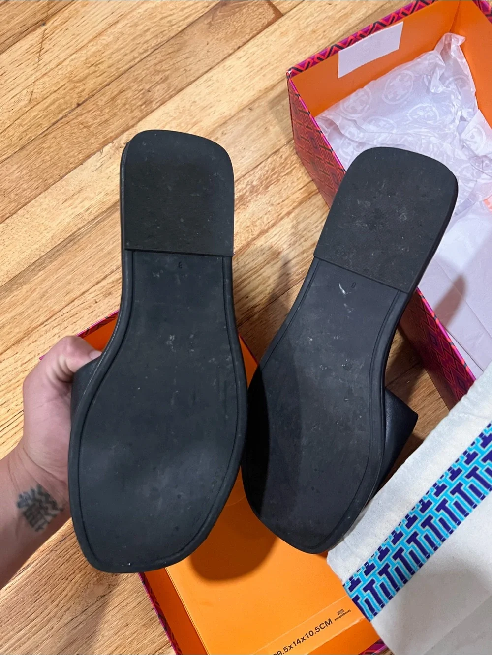 Tory Burch Black Slide Sandals with Gold Logo